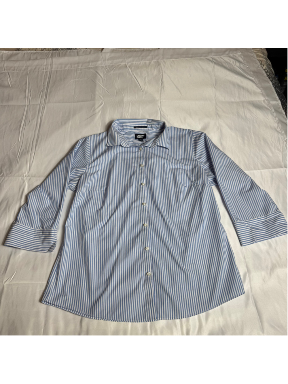 Women's Lands' End Blue White Striped Button Down Shirt Size 14